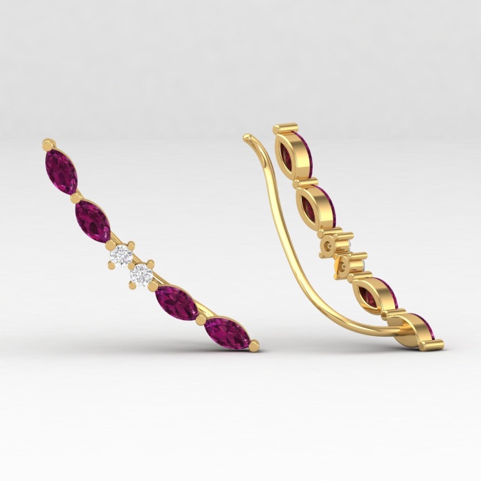 Natural Dainty Rhodolite Garnet Ear Climbers, 14K Gold Stud Earrings For Women, Everyday Gemstone Earring For Her, Birthstone Climber Studs | Save 33% - Rajasthan Living 13