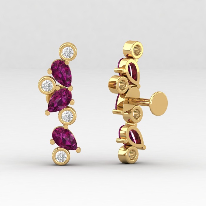 Rhodolite Garnet 14K Climber Earrings, Dainty Gold Stud Earrings For Women, Everyday Gemstone Earring For Her, January Birthstone Jewelry | Save 33% - Rajasthan Living 12