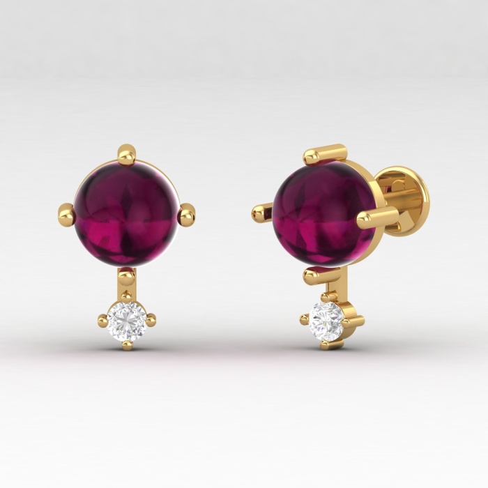 Dainty Rhodolite Garnet Stud Earrings, 14K Gold Stud Earrings For Women, January Birthstone Jewelry, Everyday Gemstone Earring For Her | Save 33% - Rajasthan Living 11