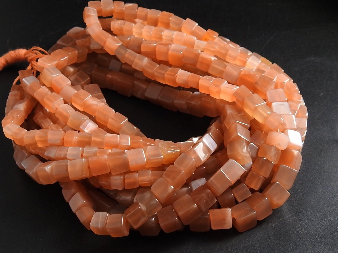 Peach Moonstone Smooth Cube,Box,Handmade,Loose Stone,Bead 100%Natural 16Inch Strand Wholesale Price New Arrival (pme) CB1 | Save 33% - Rajasthan Living 16