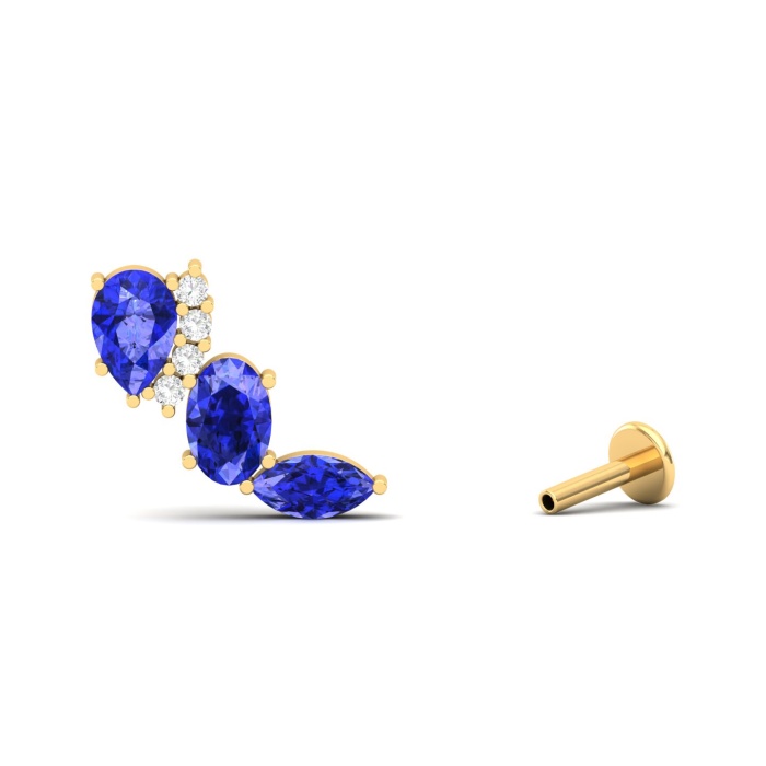 14K Dainty Natural Tanzanite Climber Earrings, Gold Ear Climber Stud Earrings For Women, Everyday Gemstone Earring For Her, Tanzanite Studs | Save 33% - Rajasthan Living 13