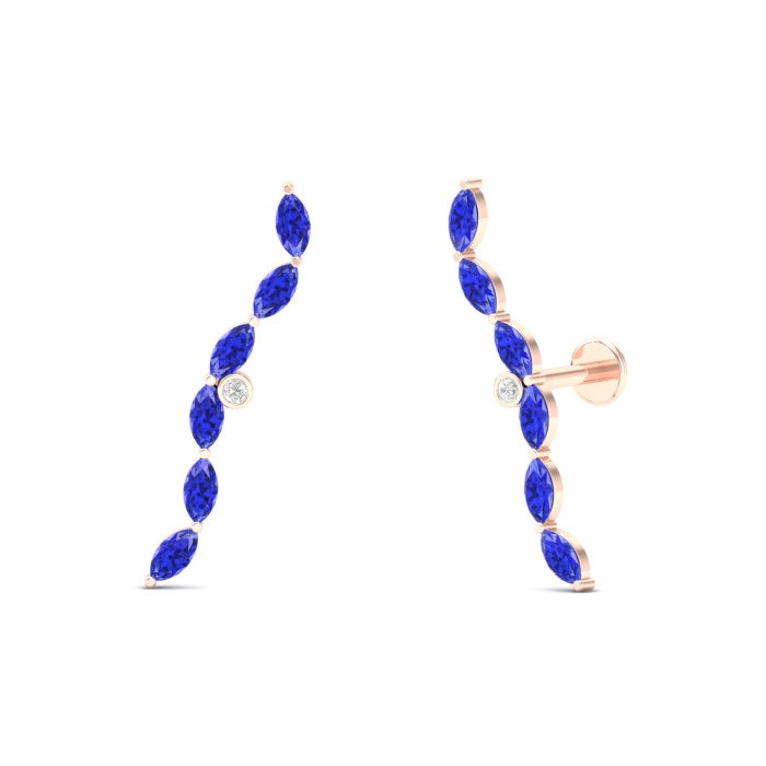 14K Dainty Natural Tanzanite Ear Climbers, Gold Climber Stud Earrings For Women, Everyday Gemstone Earring For Her, December Birthstone | Save 33% - Rajasthan Living 13