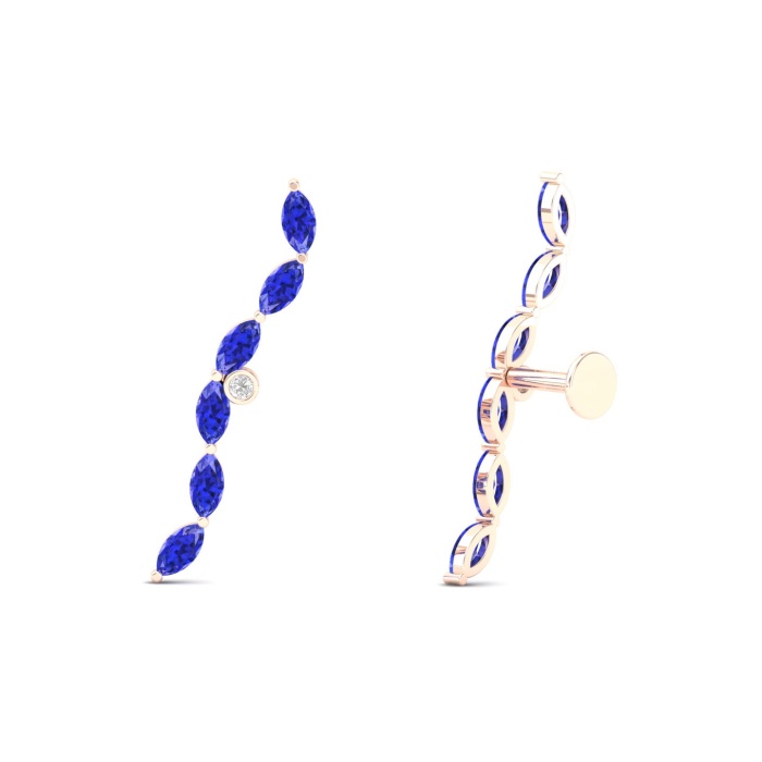 14K Dainty Natural Tanzanite Ear Climbers, Gold Climber Stud Earrings For Women, Everyday Gemstone Earring For Her, December Birthstone | Save 33% - Rajasthan Living 14