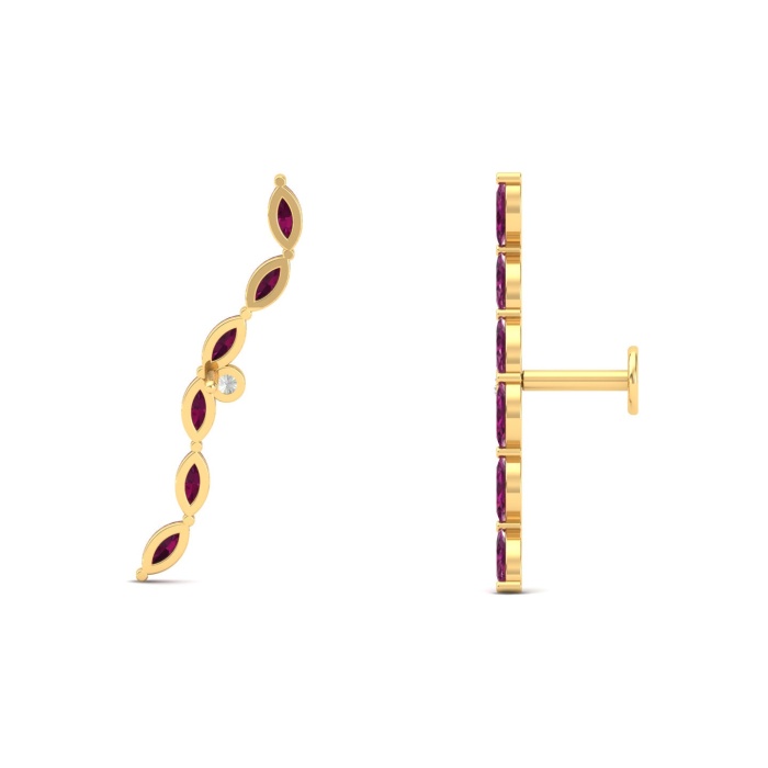 Natural Rhodolite Garnet 14K Dainty Climber Earrings, Everyday Gemstone Earring For Her, Gold Ear Climber Stud Earrings For Women, Party Gem | Save 33% - Rajasthan Living 14