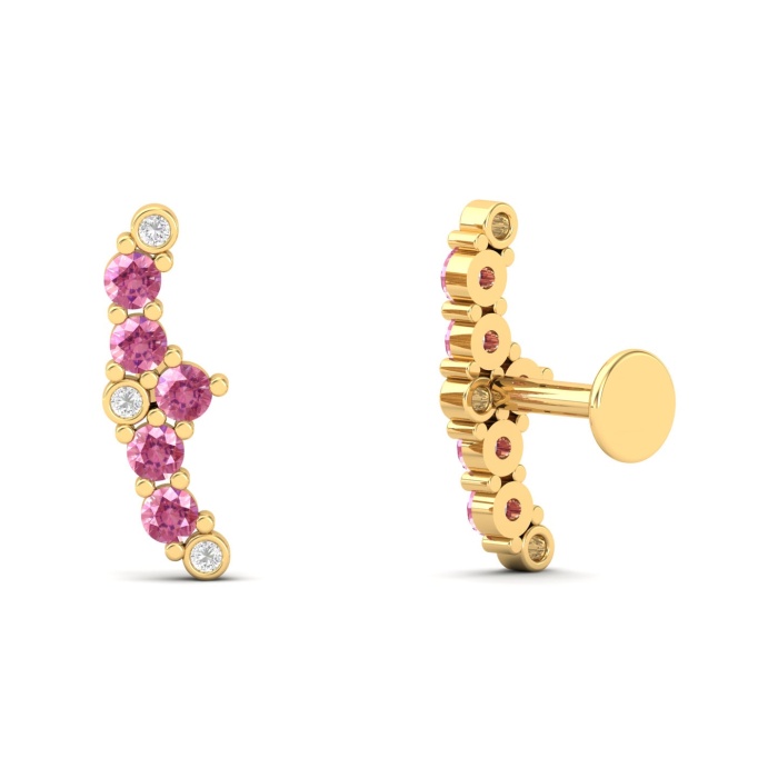 Dainty 14K Natural Pink Spinel Ear Climbers, Everyday Gemstone Earring For Her, Gold Climber Stud Earrings For Women, August Birthstone Gems | Save 33% - Rajasthan Living 13