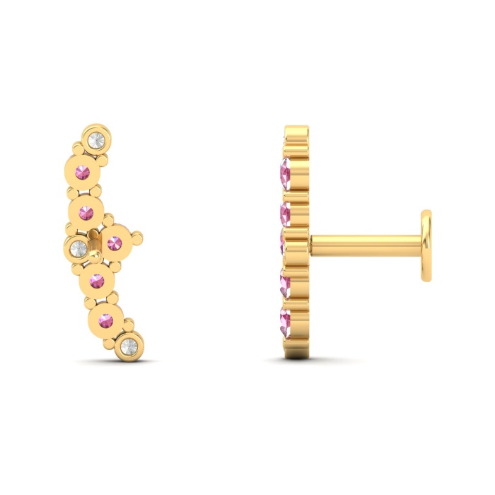 Dainty 14K Natural Pink Spinel Ear Climbers, Everyday Gemstone Earring For Her, Gold Climber Stud Earrings For Women, August Birthstone Gems | Save 33% - Rajasthan Living 14