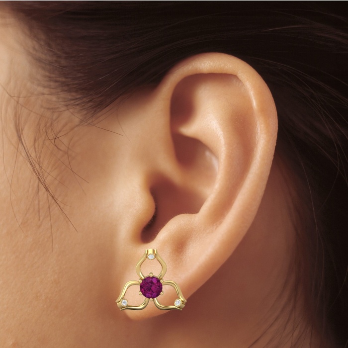 Rhodolite Garnet 14K Dainty Stud Earrings, Gold Stud Earrings For Women, Handmade Jewelry, Everyday Gemstone Earring For Her, Garnet Jewelry | Save 33% - Rajasthan Living 10