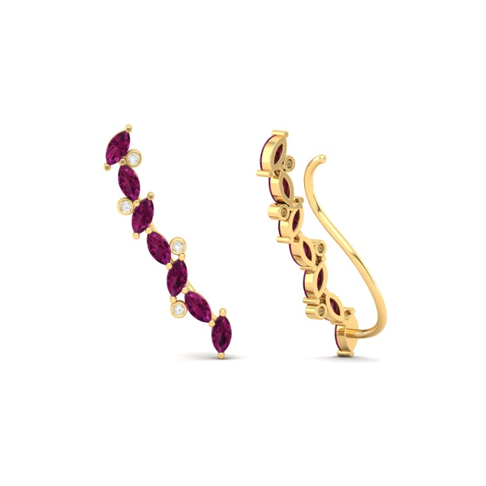Rhodolite Garnet 14K Ear Climbers, Dainty Gold Climber Earrings For Women, January Birthstone Jewelry, Everyday Gemstone Earring For Her | Save 33% - Rajasthan Living 11