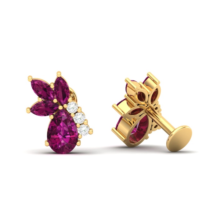 Rhodolite Garnet 14K Dainty Stud Earrings, Everyday Gemstone Earring For Her, January Birthstone Jewelry, Gold Stud Earrings For Women | Save 33% - Rajasthan Living 11
