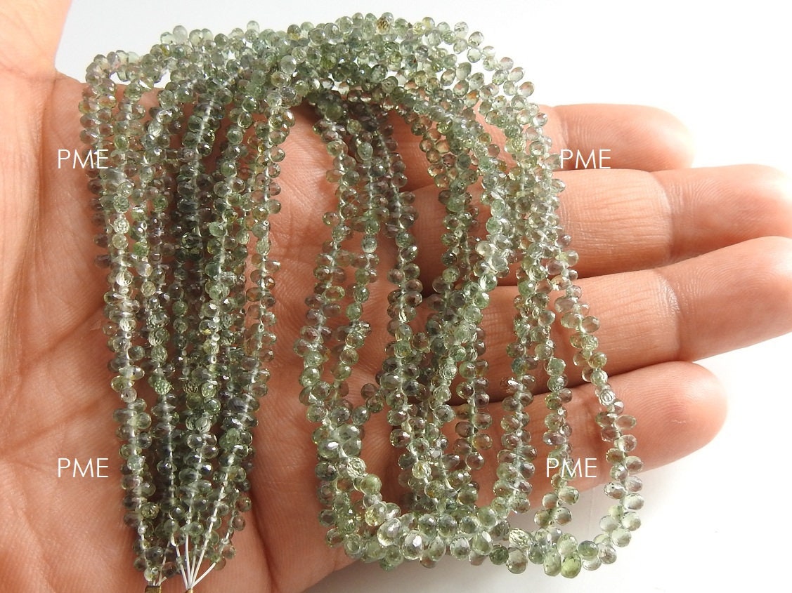 Green Sapphire Faceted Drop,Teardrop,Loose Stone,Gemstone For Jewelry Makers,Precious Bead 100%Natural 8Inch 3-4 MM Long Approx PME(BR10) | Save 33% - Rajasthan Living 12