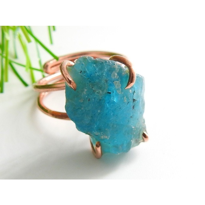 Neon Blue Apatite Rough Ring,Wire Wrapping,Copper,Adjustable,Raw,Wire-Wrapped,Minerals Stone,One Of A Kind,Wholesaler,Supplies 15-25MM Long | Save 33% - Rajasthan Living 8