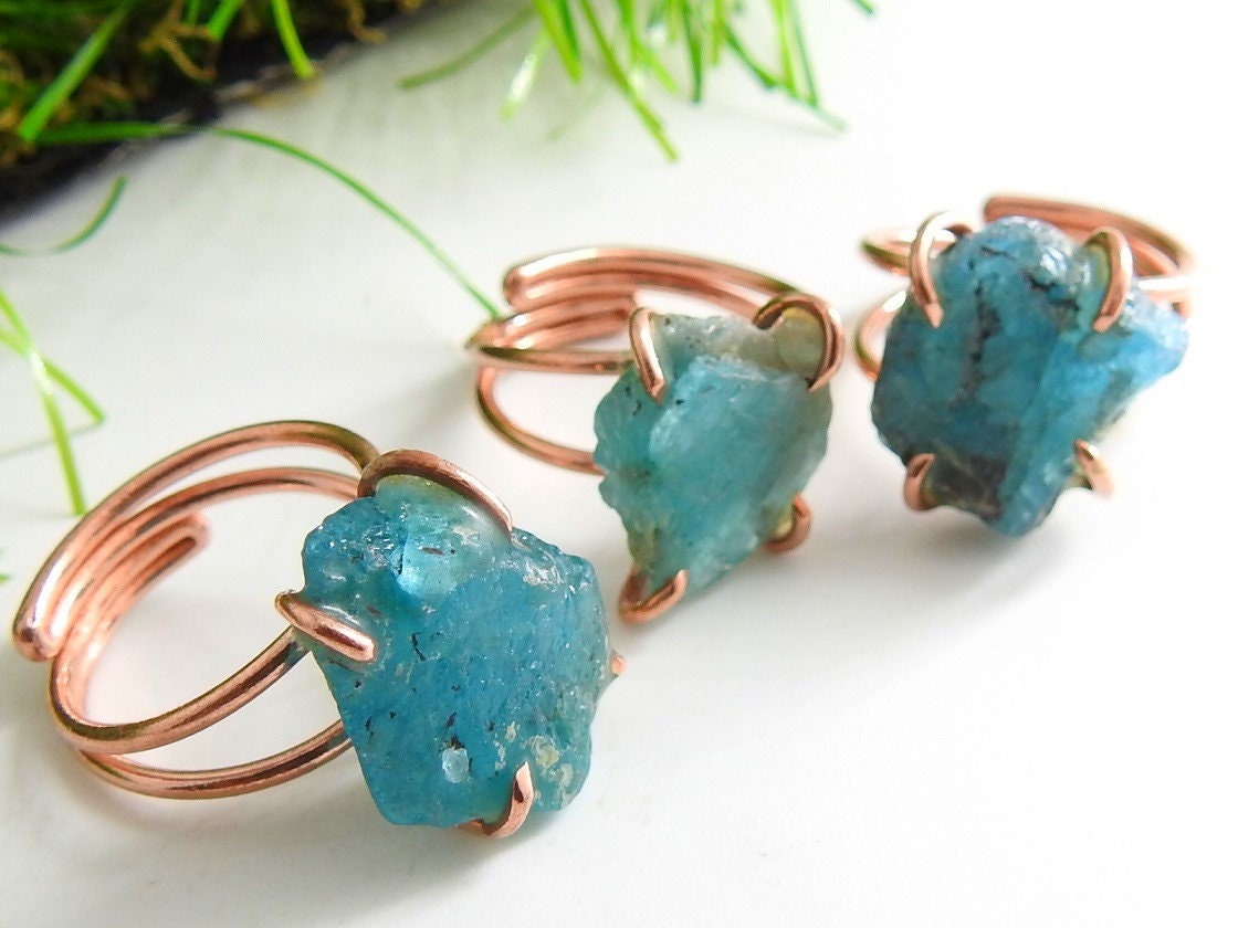 Neon Blue Apatite Rough Ring,Wire Wrapping,Copper,Adjustable,Raw,Wire-Wrapped,Minerals Stone,One Of A Kind,Wholesaler,Supplies 15-25MM Long | Save 33% - Rajasthan Living 17