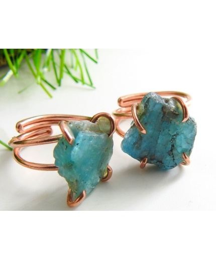 Neon Blue Apatite Rough Ring,Wire Wrapping,Copper,Adjustable,Raw,Wire-Wrapped,Minerals Stone,One Of A Kind,Wholesaler,Supplies 15-25MM Long | Save 33% - Rajasthan Living 5