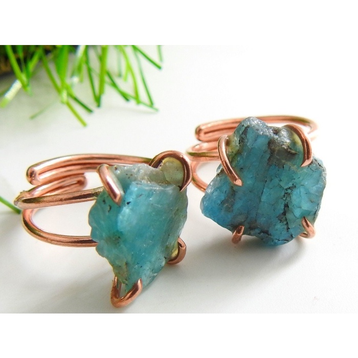 Neon Blue Apatite Rough Ring,Wire Wrapping,Copper,Adjustable,Raw,Wire-Wrapped,Minerals Stone,One Of A Kind,Wholesaler,Supplies 15-25MM Long | Save 33% - Rajasthan Living 6
