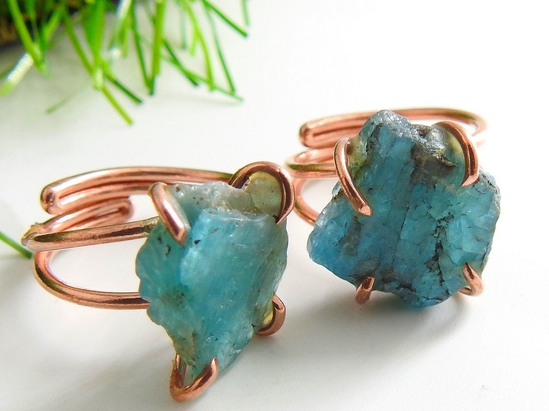 Neon Blue Apatite Rough Ring,Wire Wrapping,Copper,Adjustable,Raw,Wire-Wrapped,Minerals Stone,One Of A Kind,Wholesaler,Supplies 15-25MM Long | Save 33% - Rajasthan Living 13