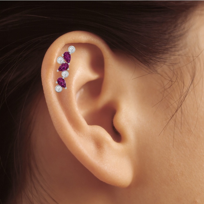 Rhodolite Garnet 14K Climber Earrings, Dainty Gold Stud Earrings For Women, Everyday Gemstone Earring For Her, January Birthstone Jewelry | Save 33% - Rajasthan Living 9
