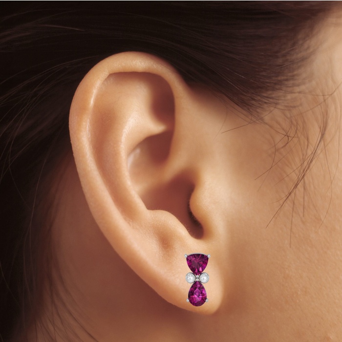 14K Rhodolite Garnet Stud Earrings, Dainty Diamond and Gold Stud Earrings, Handmade Jewelry, Gemstone Earrings, Party Jewelry, Gift For Her | Save 33% - Rajasthan Living 11