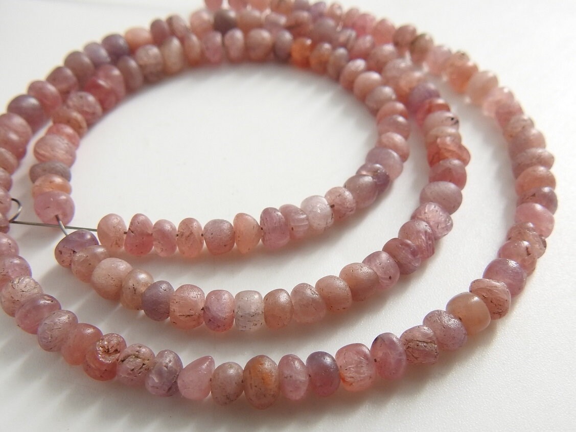 Pink Sapphire Smooth Roundel Bead,Handmade,Matte Polish,Loose Stone,Gemstone For Jewelry Makers 100%Natural 16Inch Strand PME(B14) | Save 33% - Rajasthan Living 14