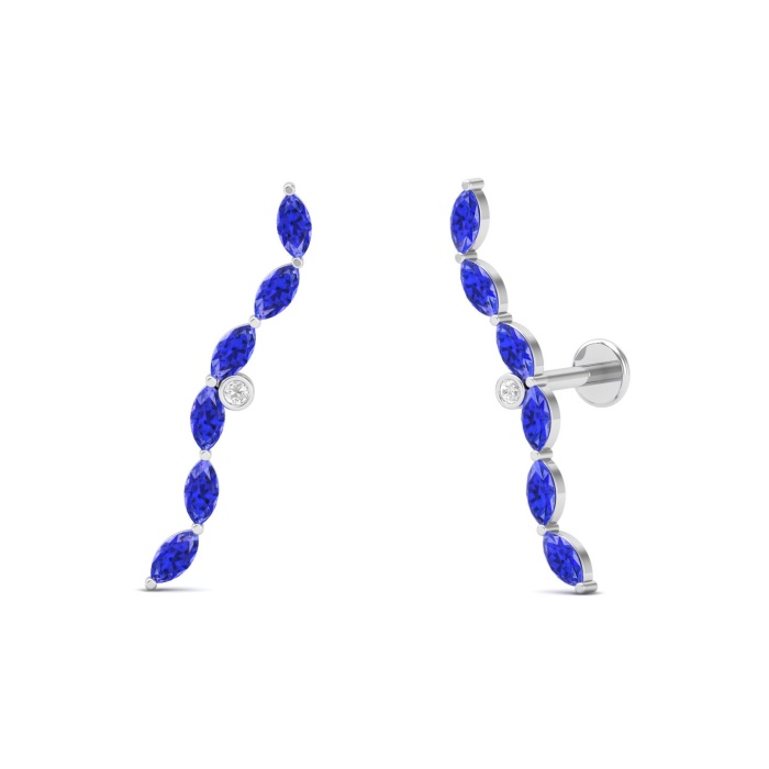 14K Dainty Natural Tanzanite Ear Climbers, Gold Climber Stud Earrings For Women, Everyday Gemstone Earring For Her, December Birthstone | Save 33% - Rajasthan Living 12