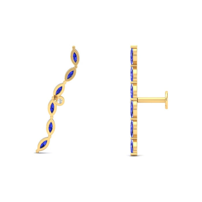 14K Dainty Natural Tanzanite Ear Climbers, Gold Climber Stud Earrings For Women, Everyday Gemstone Earring For Her, December Birthstone | Save 33% - Rajasthan Living 8