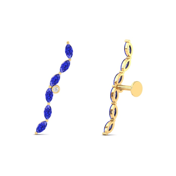14K Dainty Natural Tanzanite Ear Climbers, Gold Climber Stud Earrings For Women, Everyday Gemstone Earring For Her, December Birthstone | Save 33% - Rajasthan Living 7