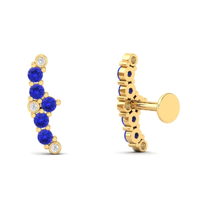 14K Dainty Natural Tanzanite Climber Earrings, Gold Ear Climber Stud Earrings For Her, Everyday Gemstone Earring For Women, Handmade Jewelry | Save 33% - Rajasthan Living 7