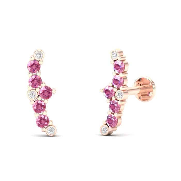 Dainty 14K Natural Pink Spinel Ear Climbers, Everyday Gemstone Earring For Her, Gold Climber Stud Earrings For Women, August Birthstone Gems | Save 33% - Rajasthan Living 7
