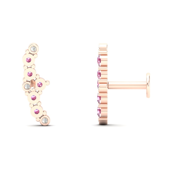 Dainty 14K Natural Pink Spinel Ear Climbers, Everyday Gemstone Earring For Her, Gold Climber Stud Earrings For Women, August Birthstone Gems | Save 33% - Rajasthan Living 8