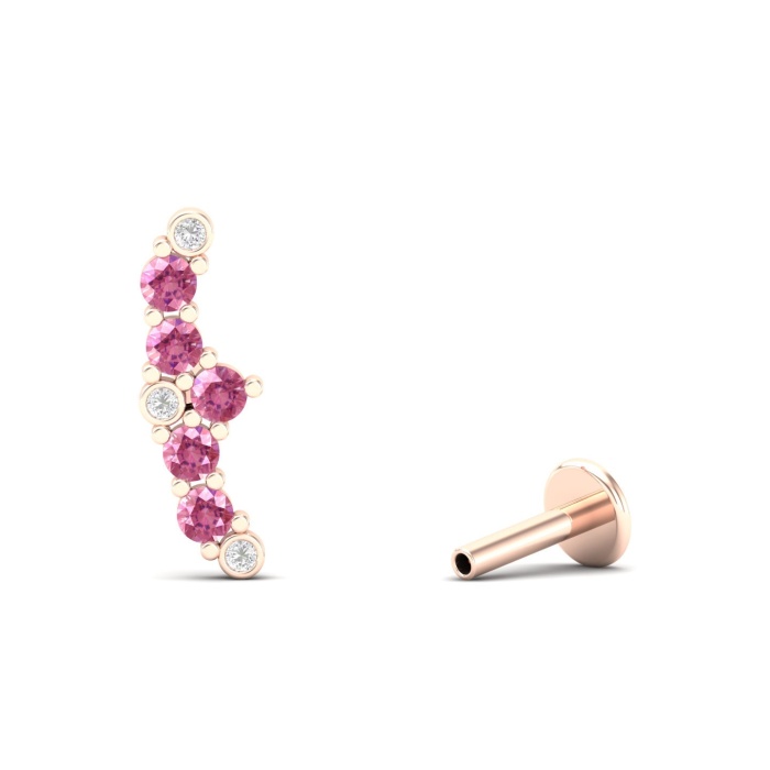 Dainty 14K Natural Pink Spinel Ear Climbers, Everyday Gemstone Earring For Her, Gold Climber Stud Earrings For Women, August Birthstone Gems | Save 33% - Rajasthan Living 6