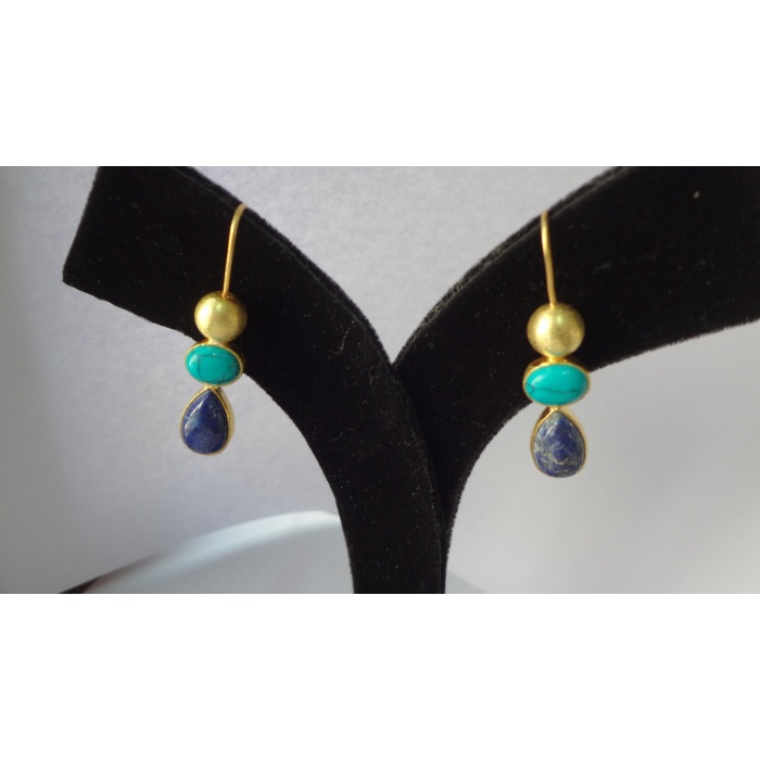 Multi Stone Earring Natural Lapis Turquoise Earrings 925 Sterling Silver 14K Gold Plated Earring Earring-Dangle-Drop Earrings-Gift for Her | Save 33% - Rajasthan Living 9
