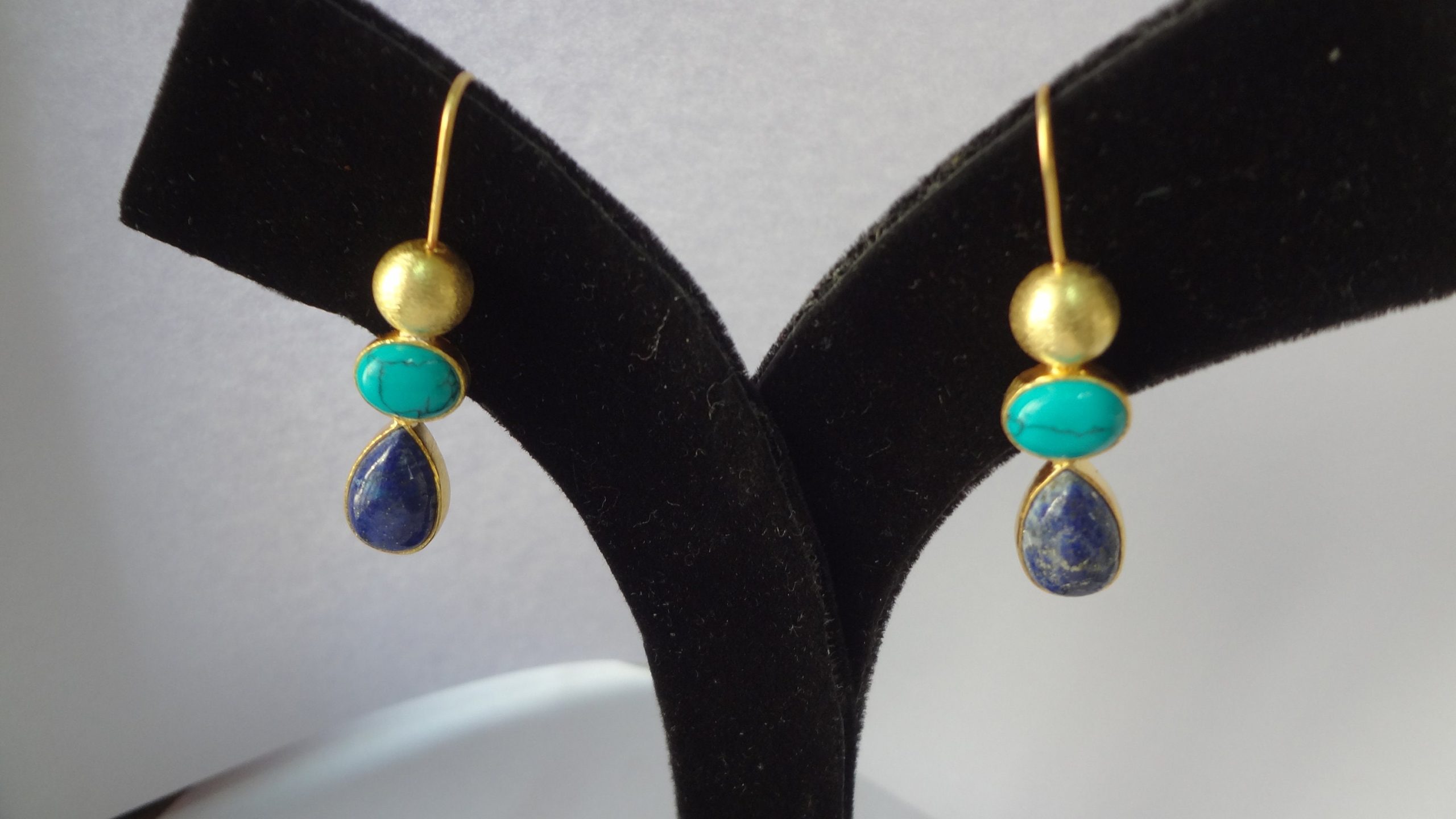 Multi Stone Earring Natural Lapis Turquoise Earrings 925 Sterling Silver 14K Gold Plated Earring Earring-Dangle-Drop Earrings-Gift for Her | Save 33% - Rajasthan Living 16