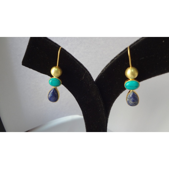 Multi Stone Earring Natural Lapis Turquoise Earrings 925 Sterling Silver 14K Gold Plated Earring Earring-Dangle-Drop Earrings-Gift for Her | Save 33% - Rajasthan Living 8
