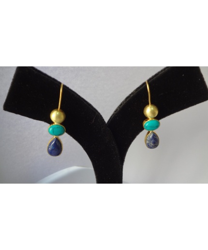 Multi Stone Earring Natural Lapis Turquoise Earrings 925 Sterling Silver 14K Gold Plated Earring Earring-Dangle-Drop Earrings-Gift for Her | Save 33% - Rajasthan Living