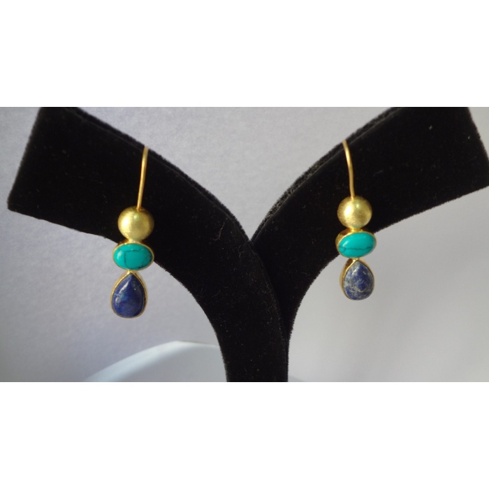 Multi Stone Earring Natural Lapis Turquoise Earrings 925 Sterling Silver 14K Gold Plated Earring Earring-Dangle-Drop Earrings-Gift for Her | Save 33% - Rajasthan Living 6