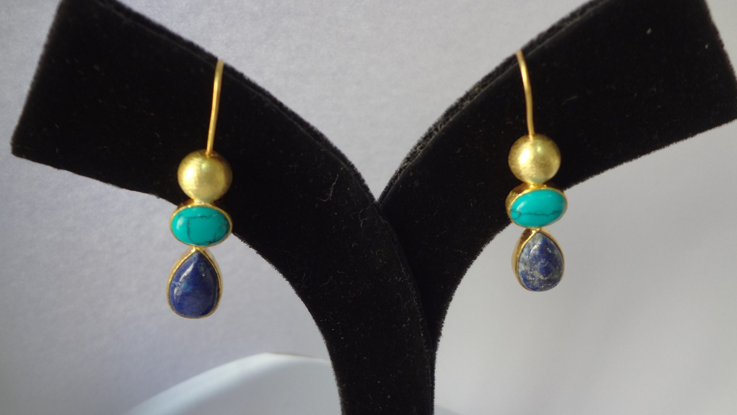 Multi Stone Earring Natural Lapis Turquoise Earrings 925 Sterling Silver 14K Gold Plated Earring Earring-Dangle-Drop Earrings-Gift for Her | Save 33% - Rajasthan Living 13