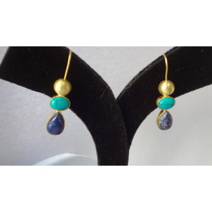 Multi Stone Earring Natural Lapis Turquoise Earrings 925 Sterling Silver 14K Gold Plated Earring Earring-Dangle-Drop Earrings-Gift for Her | Save 33% - Rajasthan Living 10