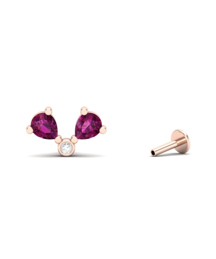Natural Rhodolite Garnet Dainty 14K Stud Earrings, Handmade Gold Climber Studs For Women, Everyday Gemstone Earring For Her, Party Earrings | Save 33% - Rajasthan Living 3