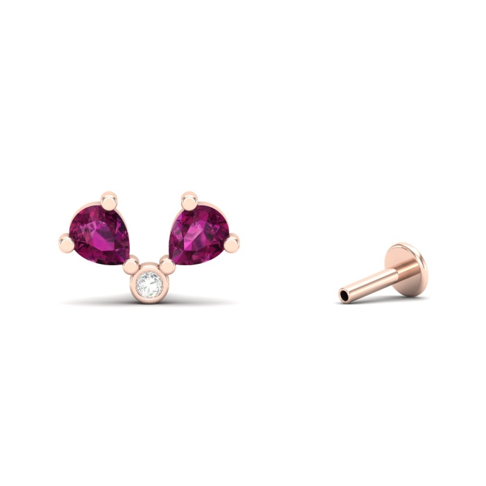 Natural Rhodolite Garnet Dainty 14K Stud Earrings, Handmade Gold Climber Studs For Women, Everyday Gemstone Earring For Her, Party Earrings | Save 33% - Rajasthan Living 7