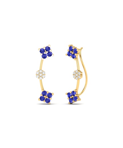 Dainty 14K Natural Tanzanite Climber Stud Earrings, Gold Ear Climbers For Women, Everyday Gemstone Earring For Her, December Birthstone Gems | Save 33% - Rajasthan Living 3