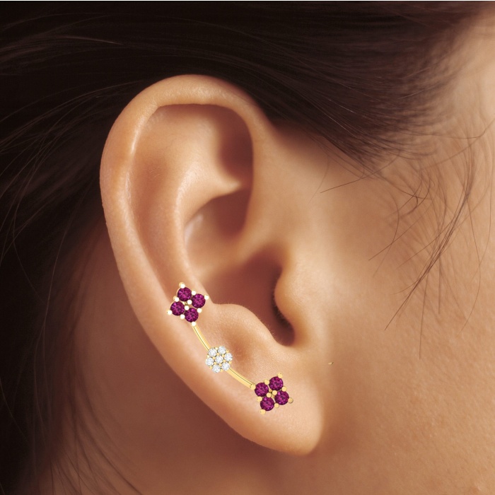 14K Natural Rhodolite Garnet Dainty Ear Climbers, Gold Climber Stud Earrings For Women, Handmade Earring For Her, January Birthstone Earring | Save 33% - Rajasthan Living 10