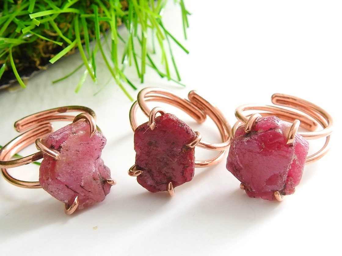 African Ruby Rough Copper Ring,Adjustable,Raw,Slice,Slab,Wire-Wrapping Jewelry,Statement Ring,Minerals Stone,Gift For Her 10-15MM Long CJ-1 | Save 33% - Rajasthan Living 13