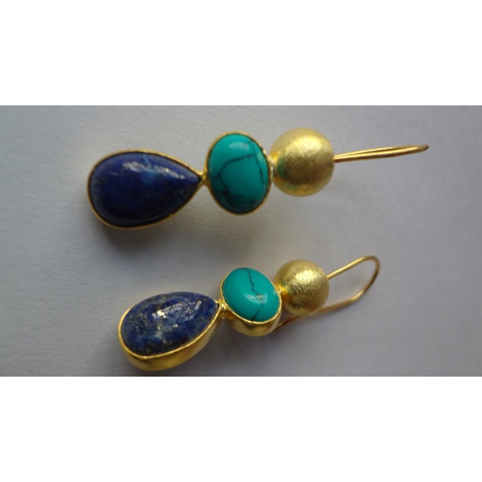 Multi Stone Earring Natural Lapis Turquoise Earrings 925 Sterling Silver 14K Gold Plated Earring Earring-Dangle-Drop Earrings-Gift for Her | Save 33% - Rajasthan Living 12