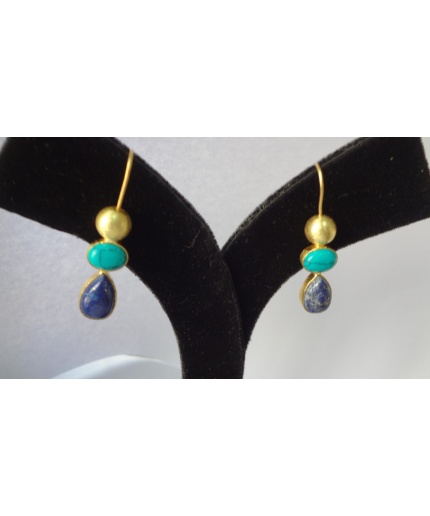 Multi Stone Earring Natural Lapis Turquoise Earrings 925 Sterling Silver 14K Gold Plated Earring Earring-Dangle-Drop Earrings-Gift for Her | Save 33% - Rajasthan Living 3