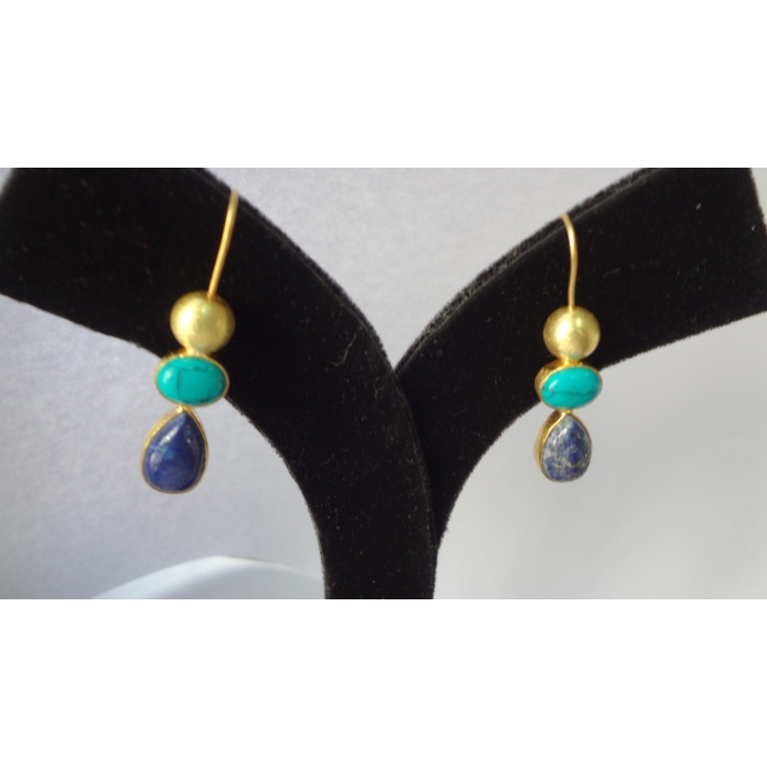 Multi Stone Earring Natural Lapis Turquoise Earrings 925 Sterling Silver 14K Gold Plated Earring Earring-Dangle-Drop Earrings-Gift for Her | Save 33% - Rajasthan Living 7