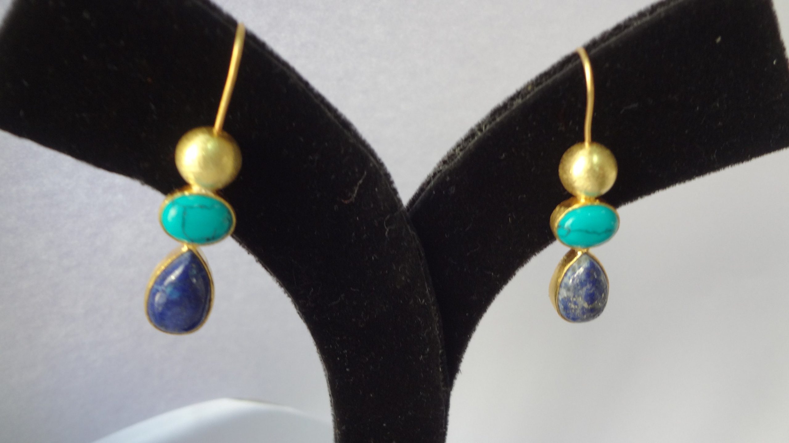 Multi Stone Earring Natural Lapis Turquoise Earrings 925 Sterling Silver 14K Gold Plated Earring Earring-Dangle-Drop Earrings-Gift for Her | Save 33% - Rajasthan Living 14