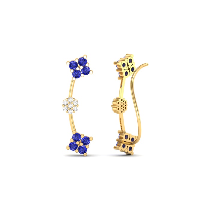 Dainty 14K Natural Tanzanite Climber Stud Earrings, Gold Ear Climbers For Women, Everyday Gemstone Earring For Her, December Birthstone Gems | Save 33% - Rajasthan Living 8
