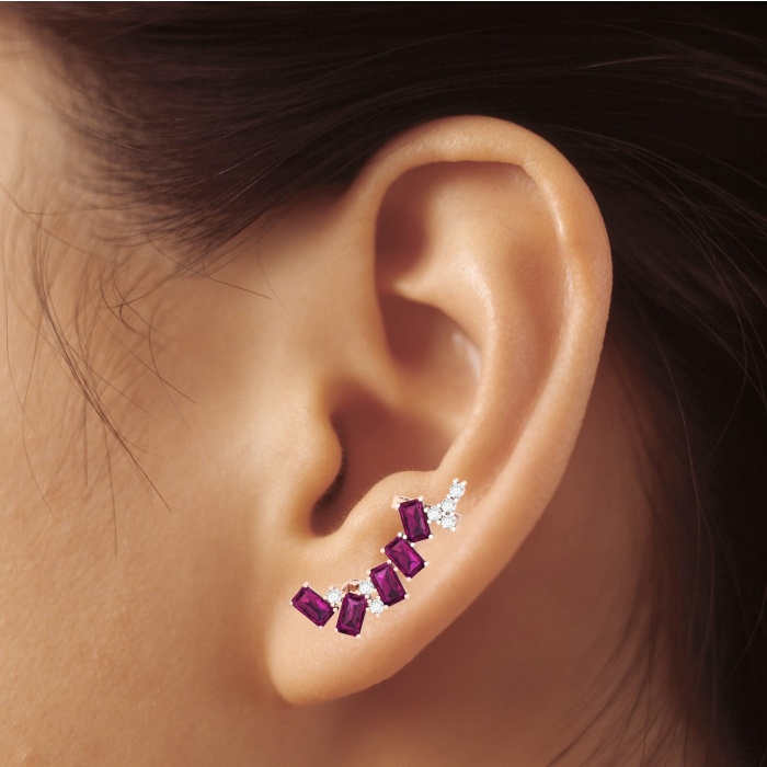 Dainty 14K Natural Rhodolite Garnet Ear Climbers, Gold Stud Earrings For Women, EVeryday Gemstone Earring For Her, Handmade Garnet Earrings | Save 33% - Rajasthan Living 10