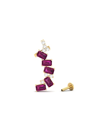 Dainty 14K Natural Rhodolite Garnet Ear Climbers, Gold Stud Earrings For Women, EVeryday Gemstone Earring For Her, Handmade Garnet Earrings | Save 33% - Rajasthan Living