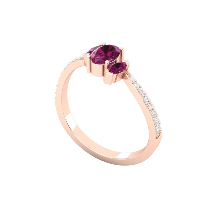 14K Dainty Natural Rhodolite Garnet Three stone Ring, Gold Wedding Ring For Women, Everyday Gemstone Jewelry For Her, January Birthstone Gem | Save 33% - Rajasthan Living 10