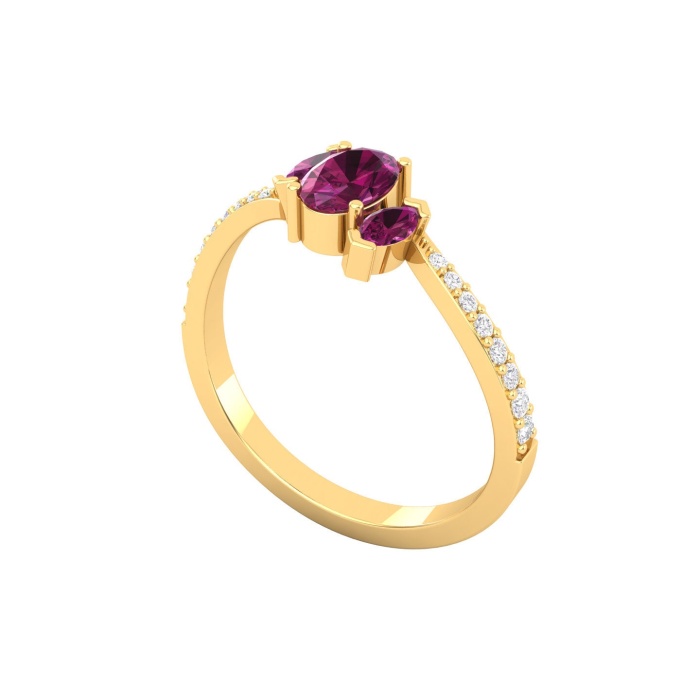 14K Dainty Natural Rhodolite Garnet Three stone Ring, Gold Wedding Ring For Women, Everyday Gemstone Jewelry For Her, January Birthstone Gem | Save 33% - Rajasthan Living 12